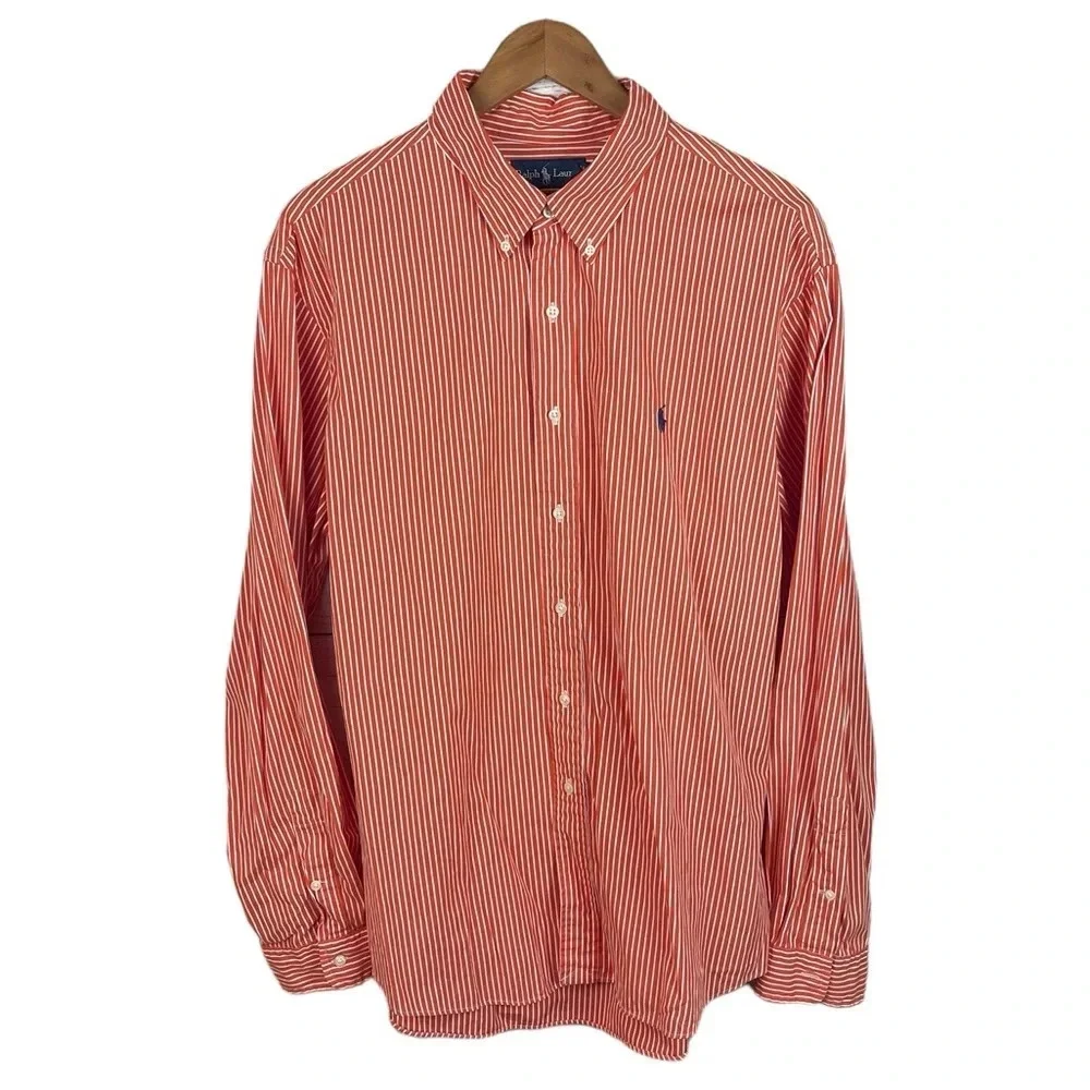 BF1233 Men’s Polo Ralph Lauren Designer Custom Fit Striped Button Down Shirt XXL